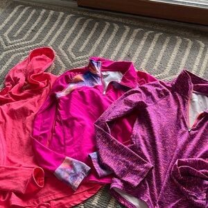 Three Women's Long Sleeve Pullover Tops in Pink & Magenta